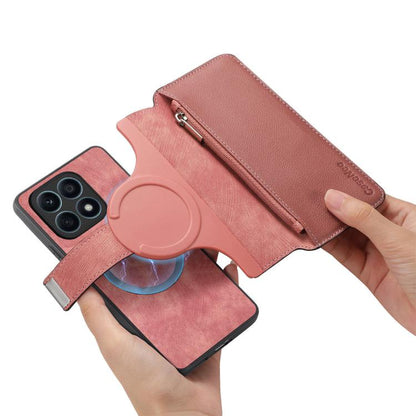 Pour Honor X8 5G Étui Housse Portefeuille Zippé en Cuir Rétro Neo MagSafe Anti-RFID (Rose)