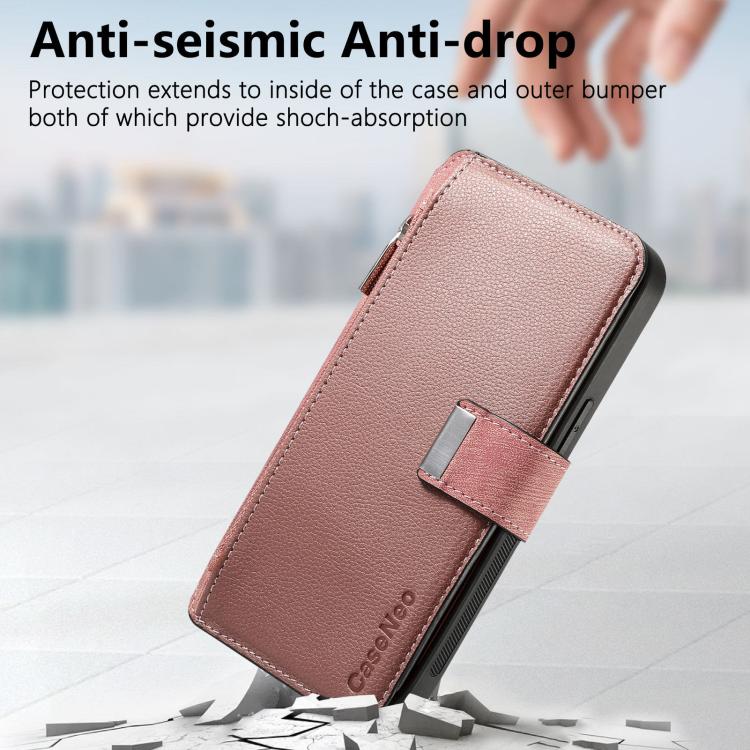 Pour Honor X8 5G Étui Housse Portefeuille Zippé en Cuir Rétro Neo MagSafe Anti-RFID (Rose)