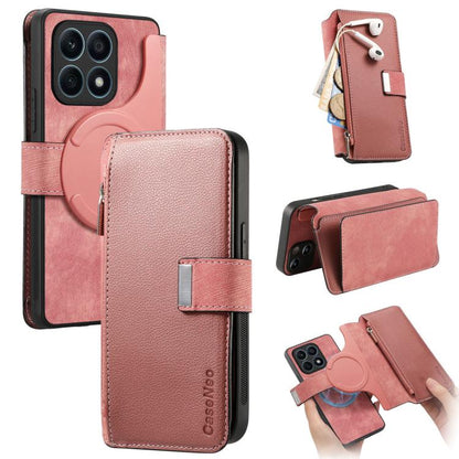 Pour Honor X8 5G Étui Housse Portefeuille Zippé en Cuir Rétro Neo MagSafe Anti-RFID (Rose)