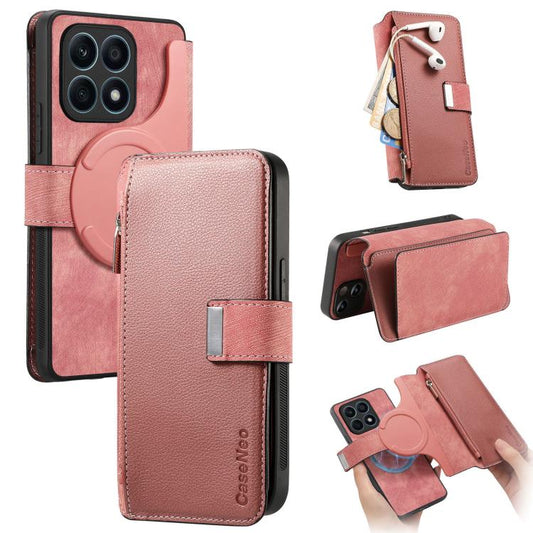 For Honor X8 5G CaseNeo MagSafe RFID Anti-theft Zipper Wallet Retro Leather Phone Case(Pink)