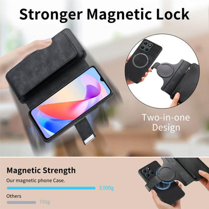 Pour Honor X6a ÉtuiNeo MagSafe RFID Antivol Portefeuille Zippé en Cuir Rétro Housse de Téléphone (Noir)