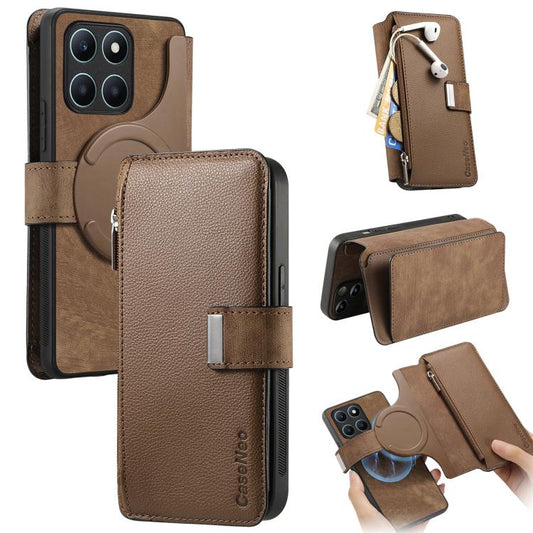 For Honor X6a CaseNeo MagSafe RFID Anti-theft Zipper Wallet Retro Leather Phone Case(Brown)