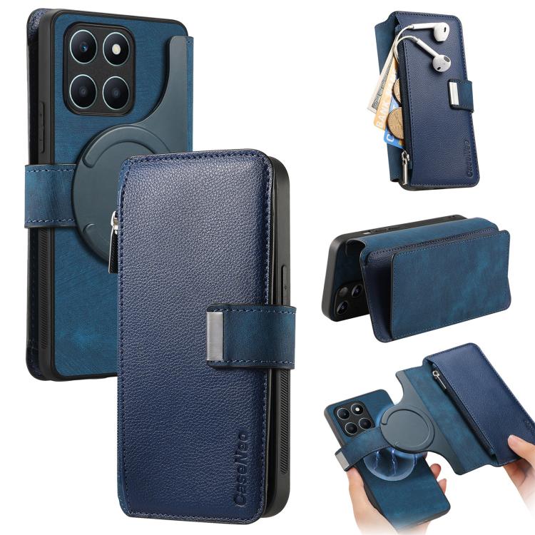 For Honor X6a CaseNeo MagSafe RFID Anti-theft Zipper Wallet Retro Leather Phone Case(Blue)