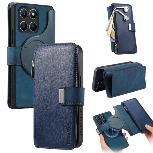 For Honor X6a CaseNeo MagSafe RFID Anti-theft Zipper Wallet Retro Leather Phone Case(Blue)
