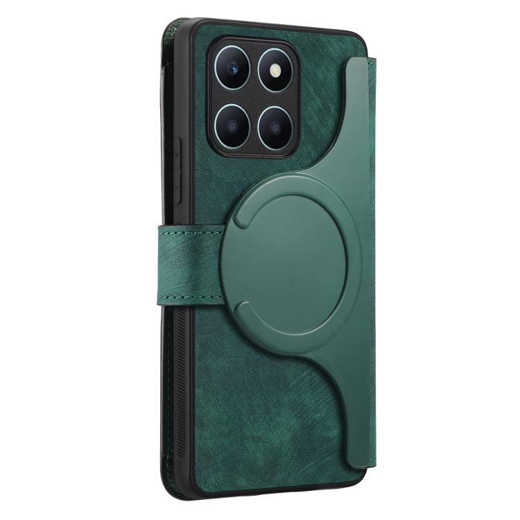 Pour étui Honor X6a Neo MagSafe RFID Antivol Portefeuille Zippé en Cuir Rétro Coque de Téléphone (Vert)
