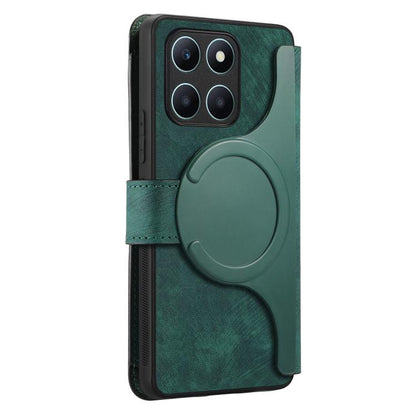 Pour étui Honor X6a Neo MagSafe RFID Antivol Portefeuille Zippé en Cuir Rétro Coque de Téléphone (Vert)