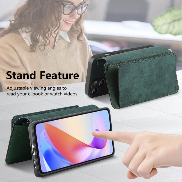 Pour étui Honor X6a Neo MagSafe RFID Antivol Portefeuille Zippé en Cuir Rétro Coque de Téléphone (Vert)