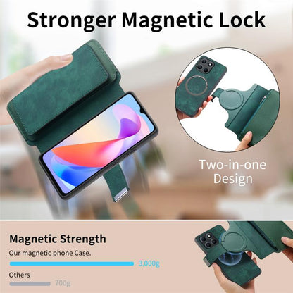 Pour étui Honor X6a Neo MagSafe RFID Antivol Portefeuille Zippé en Cuir Rétro Coque de Téléphone (Vert)