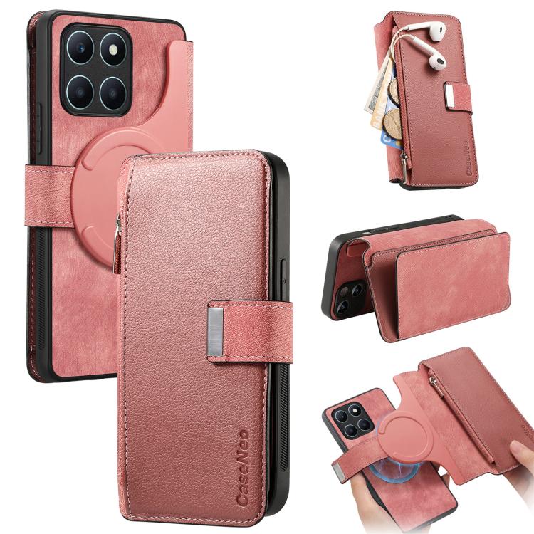 For Honor X6a CaseNeo MagSafe RFID Anti-theft Zipper Wallet Retro Leather Phone Case(Pink)
