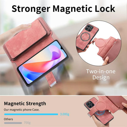 For Honor X6a CaseNeo MagSafe RFID Anti-theft Zipper Wallet Retro Leather Phone Case(Pink)