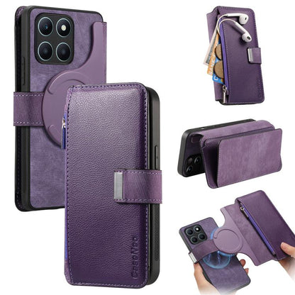 For Honor X6a CaseNeo MagSafe RFID Anti-theft Zipper Wallet Retro Leather Phone Case(Purple)