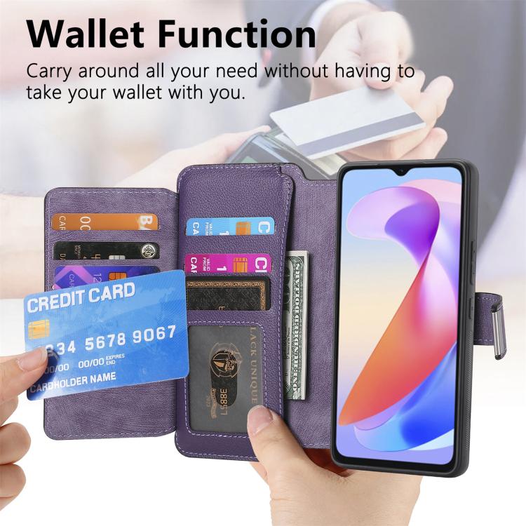 For Honor X6a CaseNeo MagSafe RFID Anti-theft Zipper Wallet Retro Leather Phone Case(Purple)