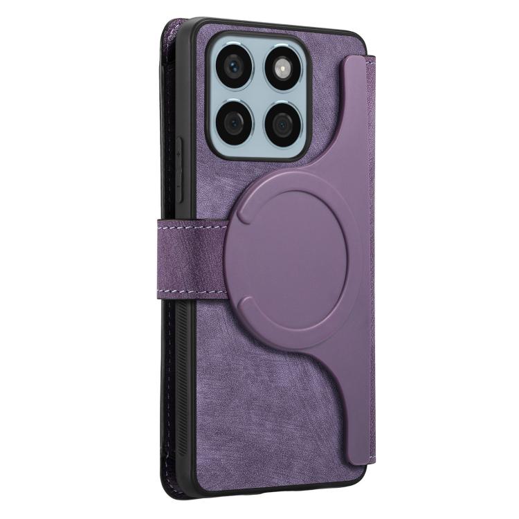 Pour Honor X8b Coque Neo MagSafe Portefeuille Zippé Antivol RFID en Cuir Rétro (Violet)