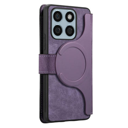 Pour Honor X8b Coque Neo MagSafe Portefeuille Zippé Antivol RFID en Cuir Rétro (Violet)
