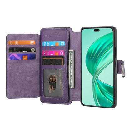 Pour Honor X8b Coque Neo MagSafe Portefeuille Zippé Antivol RFID en Cuir Rétro (Violet)
