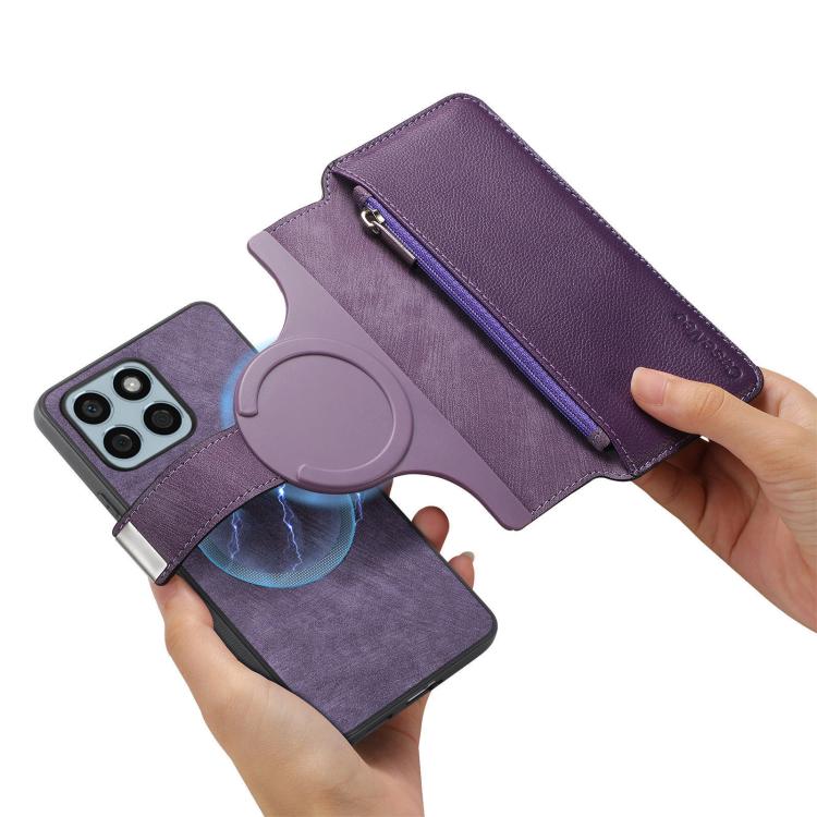 Pour Honor X8b Coque Neo MagSafe Portefeuille Zippé Antivol RFID en Cuir Rétro (Violet)