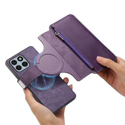 Pour Honor X8b Coque Neo MagSafe Portefeuille Zippé Antivol RFID en Cuir Rétro (Violet)