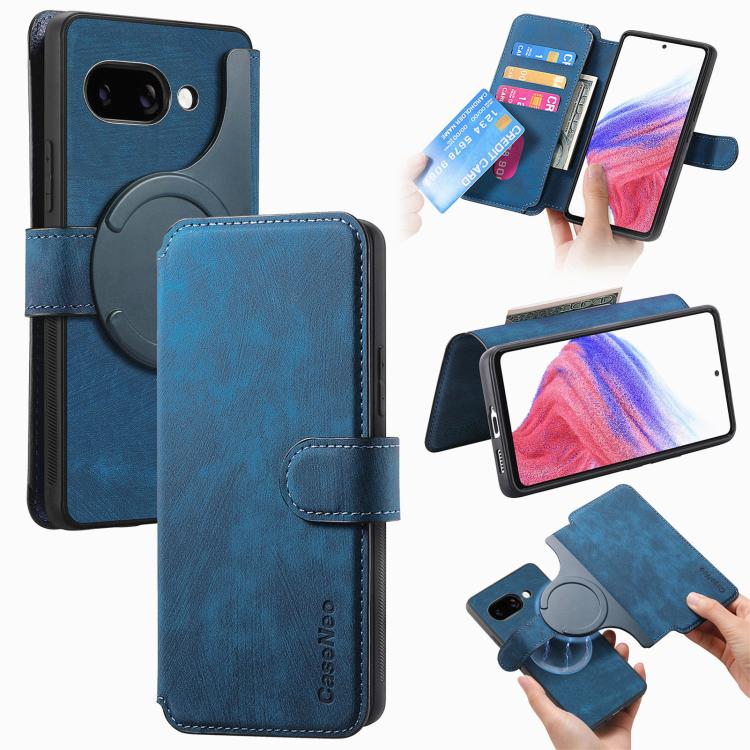 Pour Google Pixel 9a ÉtuiCoque de téléphone rétro en cuir MagSafe RFID antivol (bleu)