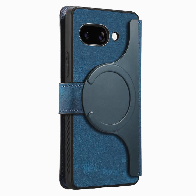 Pour Google Pixel 9a ÉtuiCoque de téléphone rétro en cuir MagSafe RFID antivol (bleu)