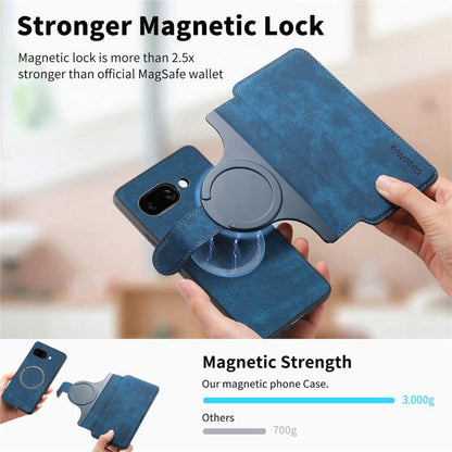 Pour Google Pixel 9a ÉtuiCoque de téléphone rétro en cuir MagSafe RFID antivol (bleu)