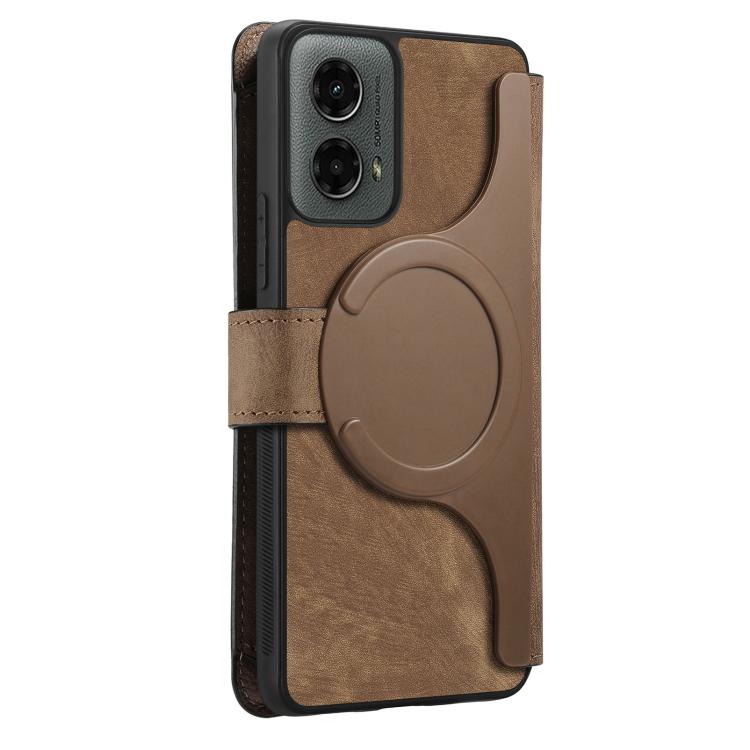 For Motorola Moto G 2024 5G CaseNeo MagSafe RFID Anti-theft Zipper Wallet Retro Leather Phone Case(Brown)