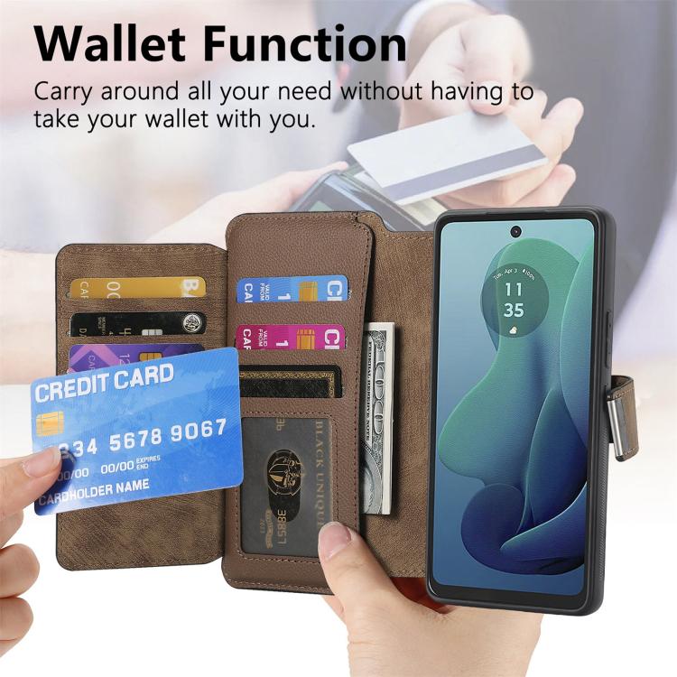 For Motorola Moto G 2024 5G CaseNeo MagSafe RFID Anti-theft Zipper Wallet Retro Leather Phone Case(Brown)