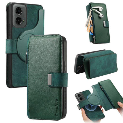 For Motorola Moto G 2024 5G CaseNeo MagSafe RFID Anti-theft Zipper Wallet Retro Leather Phone Case(Green)