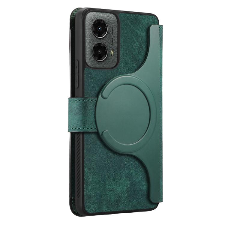For Motorola Moto G 2024 5G CaseNeo MagSafe RFID Anti-theft Zipper Wallet Retro Leather Phone Case(Green)