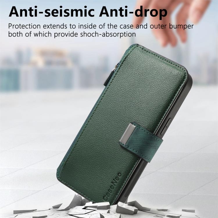 For Motorola Moto G 2024 5G CaseNeo MagSafe RFID Anti-theft Zipper Wallet Retro Leather Phone Case(Green)