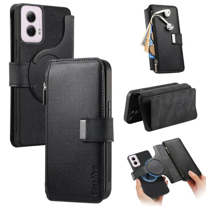 Pour Motorola Moto G Power 2024 ÉtuiNeo MagSafe RFID Antivol Portefeuille Zippé Rétro Housse en Cuir (Noir)