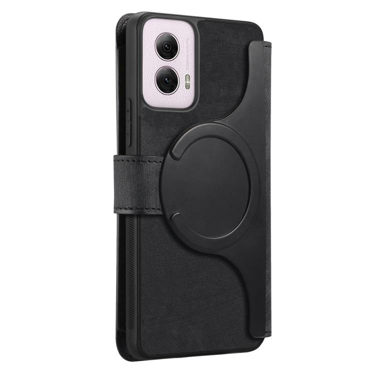 Pour Motorola Moto G Power 2024 ÉtuiNeo MagSafe RFID Antivol Portefeuille Zippé Rétro Housse en Cuir (Noir)