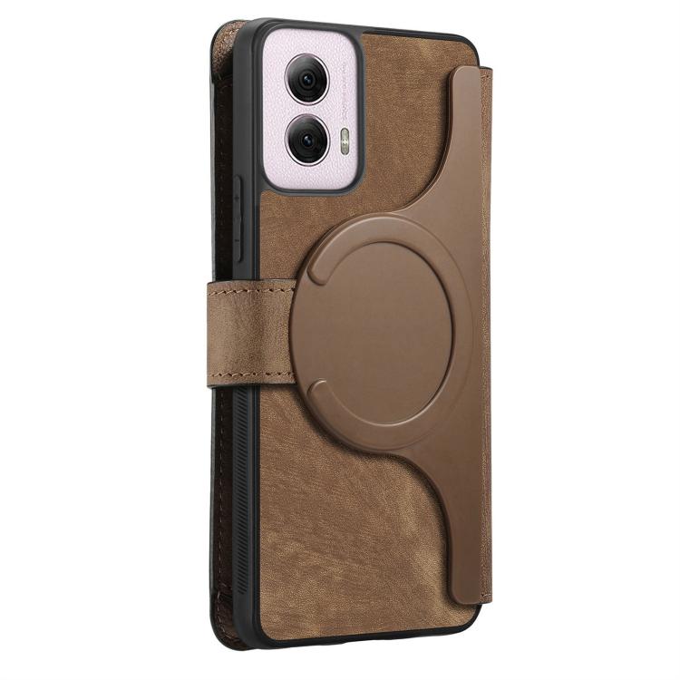 For Motorola Moto G Power 2024 CaseNeo MagSafe RFID Anti-theft Zipper Wallet Retro Leather Phone Case(Brown)