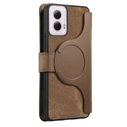 For Motorola Moto G Power 2024 CaseNeo MagSafe RFID Anti-theft Zipper Wallet Retro Leather Phone Case(Brown)