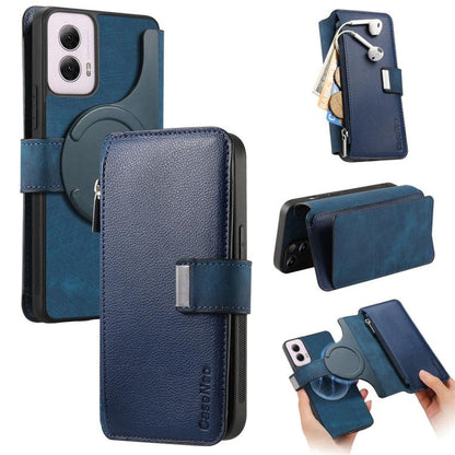 Pour Motorola Moto G Power 2024 ÉtuiNeo MagSafe RFID Antivol Portefeuille Zippé Rétro Cuir Étui Téléphone (Bleu)