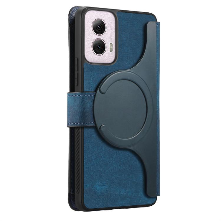 Pour Motorola Moto G Power 2024 ÉtuiNeo MagSafe RFID Antivol Portefeuille Zippé Rétro Cuir Étui Téléphone (Bleu)