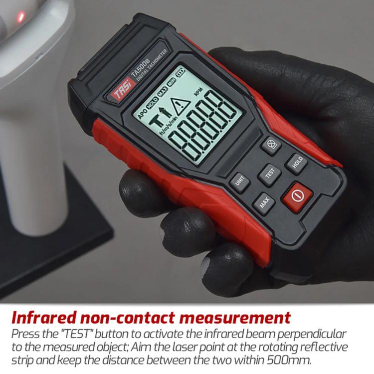 TASI TA500B Contact Measurement Laser Tachometer Digital Display Measuring Speed Meter(Black Red)