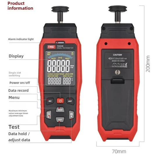 TASI Contact and Non-contact Dual Use Portable Measuring Speed Meter Digital Display Laser Tachometer
