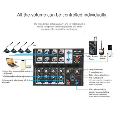 TEYUN Q48 8-Channels Microphone Audio Mixer