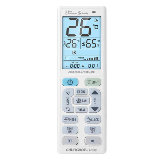 Télécommande universelle de climatiseur CHUNGHOP K-3308E avec lampe torche et rétroéclairage LCD