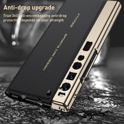 For Huawei Mate Xs 2 GKK Electroplated Plain Leather Flip Folding Phone Case(Black)
