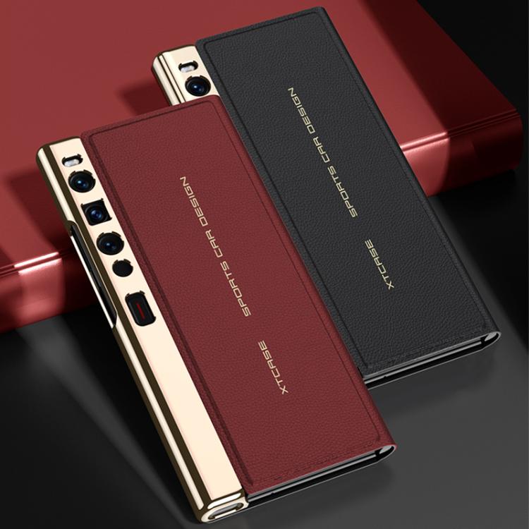 For Huawei Mate Xs 2 GKK Electroplated Plain Leather Flip Folding Phone Case(Black)
