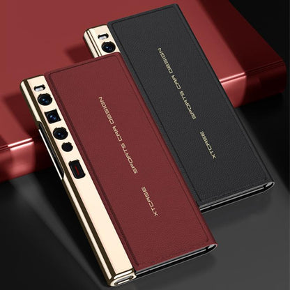 For Huawei Mate Xs 2 GKK Electroplated Plain Leather Flip Folding Phone Case(Black)