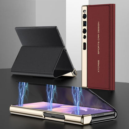 For Huawei Mate Xs 2 GKK Electroplated Plain Leather Flip Folding Phone Case(Black)
