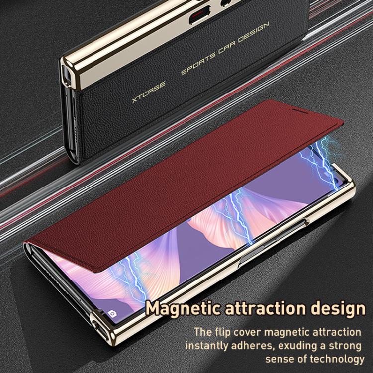 For Huawei Mate Xs 2 GKK Electroplated Plain Leather Flip Folding Phone Case(Black)