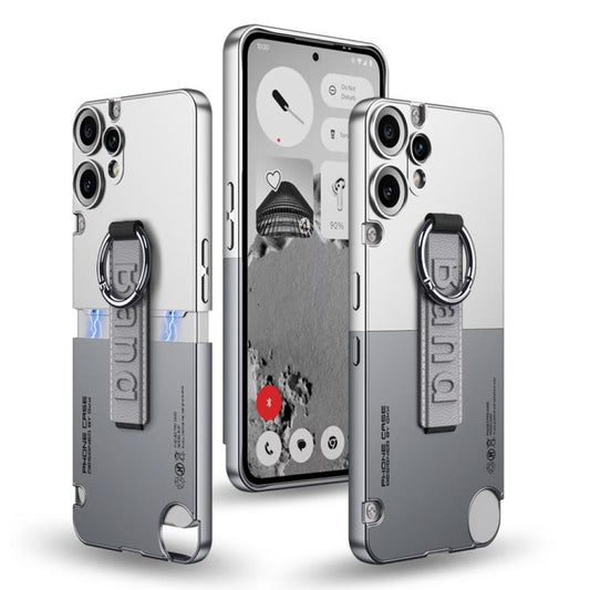 Pour Nothing CMF Phone 2 Pro GKK Étui de téléphone couleur contrastée à tenon et mortaise avec dragonne (blanc gris)
