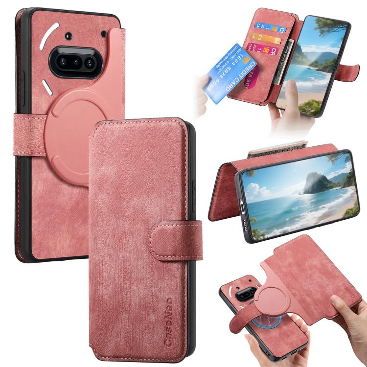 Pour l'étui Nothing Phone 3aCoque de téléphone en cuir rétro anti-RFID Neo MagSafe (rose)