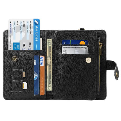 DUX DUCIS PU Leather RFID Multi-card Wallet with Lanyard(Black)