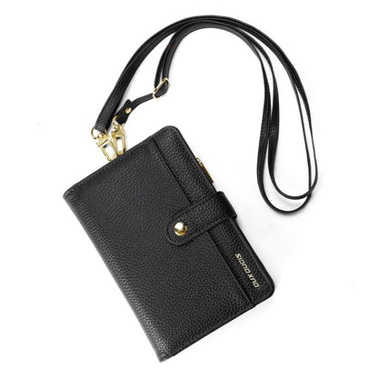 DUX DUCIS PU Leather RFID Multi-card Wallet with Lanyard(Black)