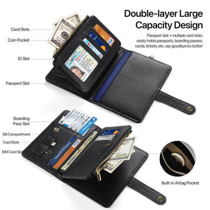 DUX DUCIS PU Leather RFID Multi-card Wallet with Lanyard(Black)