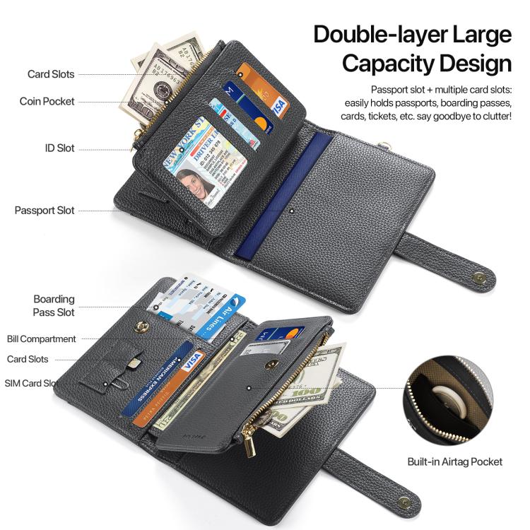 DUX DUCIS PU Leather RFID Multi-card Wallet with Lanyard(Grey)